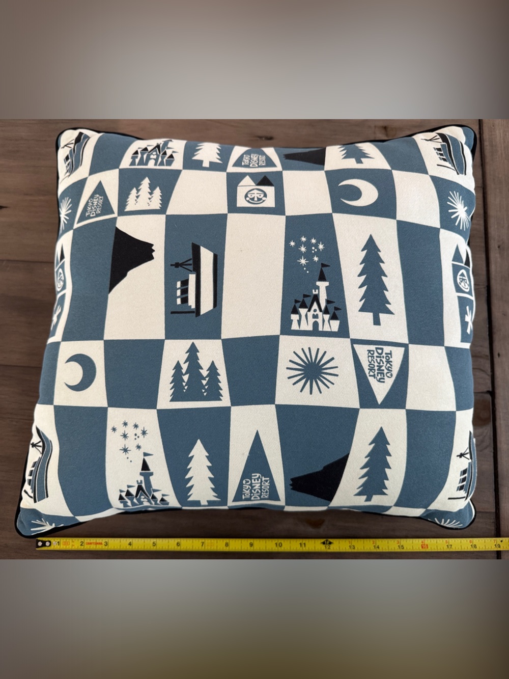 Disney Tokyo Blue and White Checkerboard Park Icon Accent Pillow